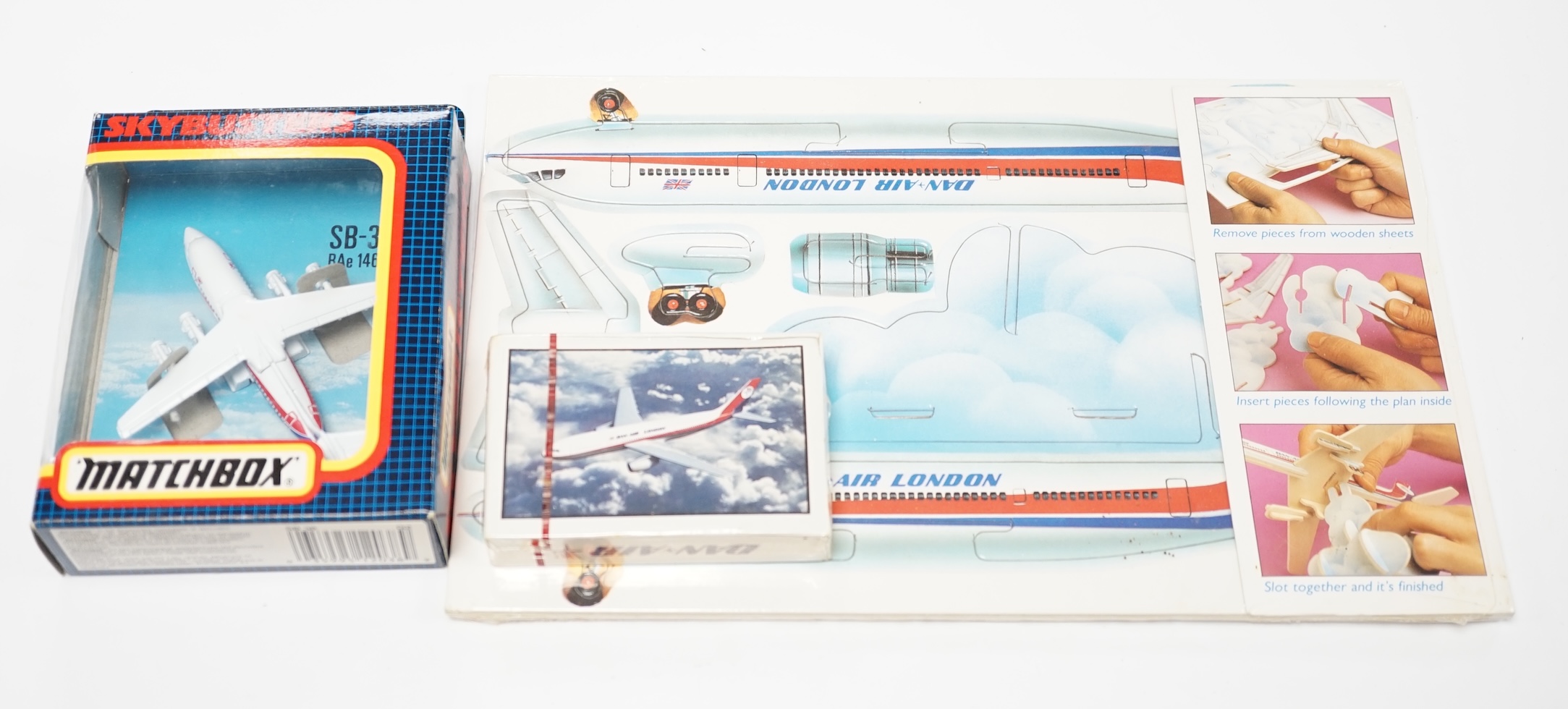 Dan Air memorabilia, including pens, playing cards, Matchbox Skybuster etc. Condition- fair